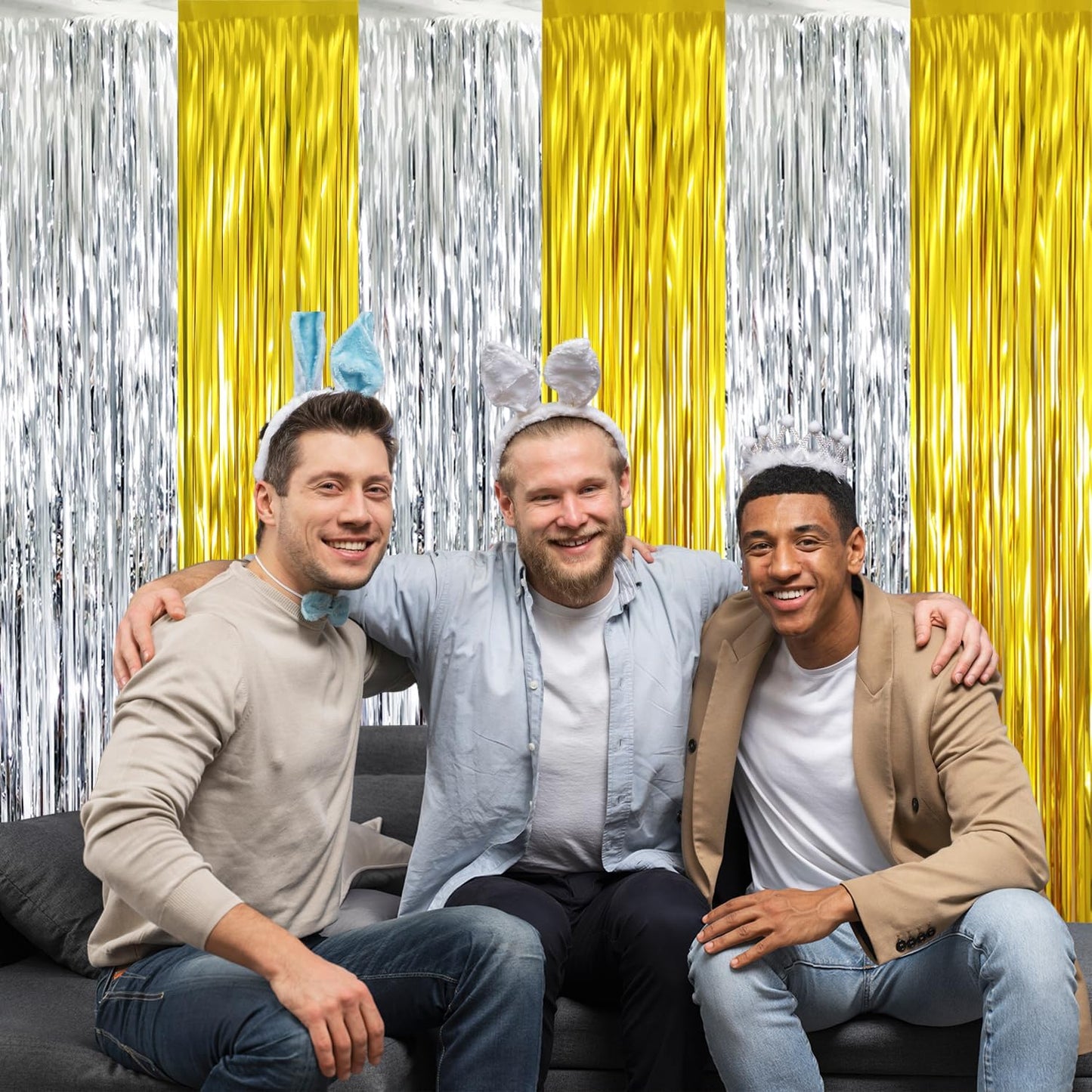 GOER 3.2 ft x 8.2 ft Metallic Tinsel Foil Fringe Curtains Party Backdrop Party Streamers for Birthday,Graduation,New Year Eve Decorations Wedding Decor (4 Pcs,Gold&Silver)