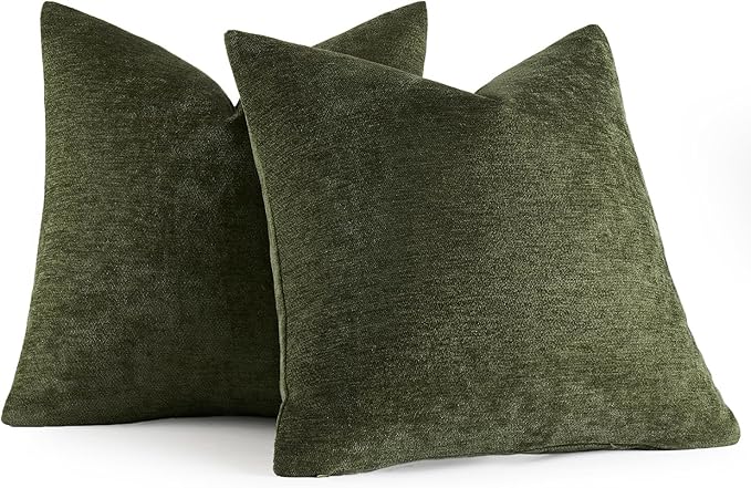 MIULEE Pack of 2 Olive Green Decorative Pillow Covers 20x20 Inch | Soft Chenille Couch Throw Pillows Farmhouse Cushion Covers for Home Decor Sofa Bedroom Living Room