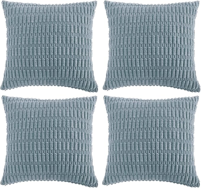 Fancy Homi 4 Packs Decorative Throw Pillow Covers for Living Room Couch Bed, Modern Farmhouse Boho Home Décor Accent Cushion Case, 18" x 18", Light Blue