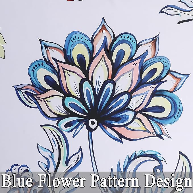 Estelar Textiler Boho Floral Blackout Curtain,Blue White Watercolor Vintage Painting Flower Curtains Set for Living Room Decoration,Thermal Insulated Room Darkening Farmhouse Drapes,52x96,2 Panels
