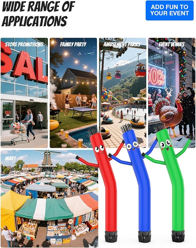 Inflatable Tube Man with Blower: 6 FT Tall Dancing Inflatable Tube Guy for Outdoor Decoration with Mini Blower Fan, for Mall Opening, Business Advertising, and Events (Blue)