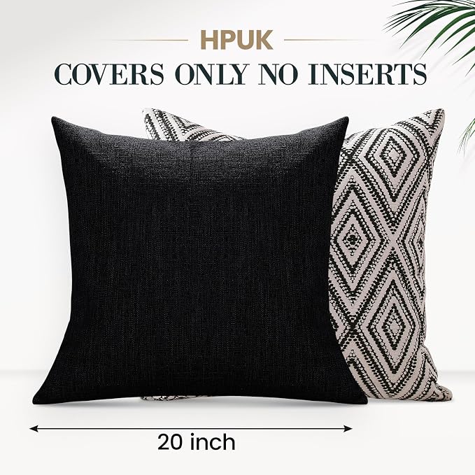 HPUK Throw Pillow Covers 20x20 Inch Set of 4, Linen Decorative Pillow Covers, Accent Cushion Covers for Couch Sofa Bed Bedroom Living Room Décor, Black