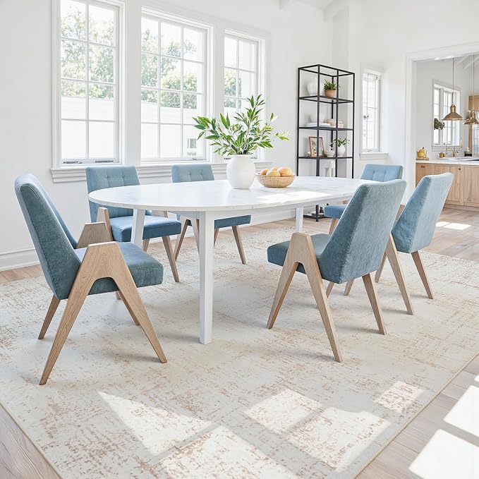 5x7 Area Rugs for Living Room Washable Rug: Anti-Skid Abstract Modern Living Room Rug Soft Thin Carpets Indoor Floor Non-Shedding Carpet for Bedroom Dining Farmhouse Nursery Beige White
