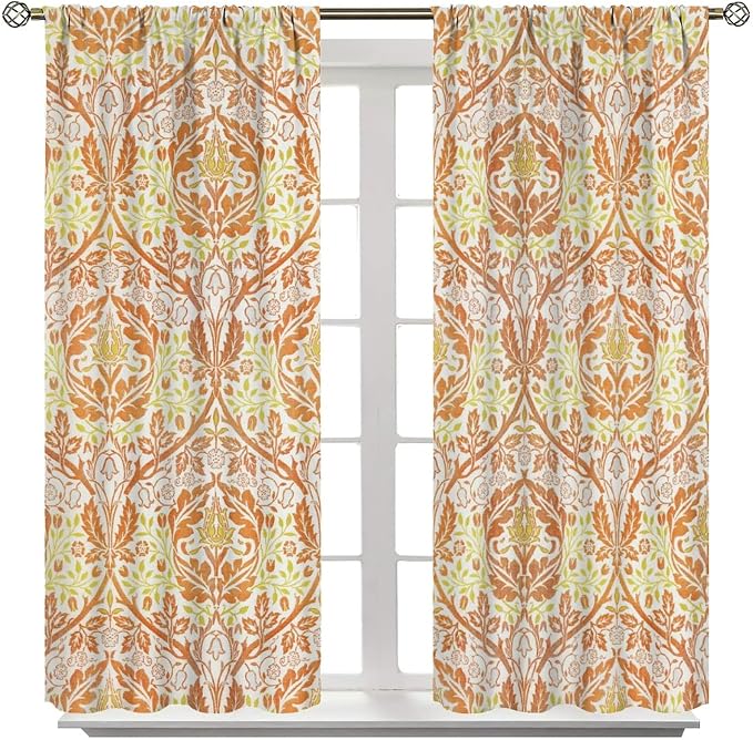 Bohemia William Morris Art Blackout Window Curtains, Vintage Flowers Foliage Rod Pocket Curtains, for Living Room Bedroom 21(W)*45(L) 2 Panels