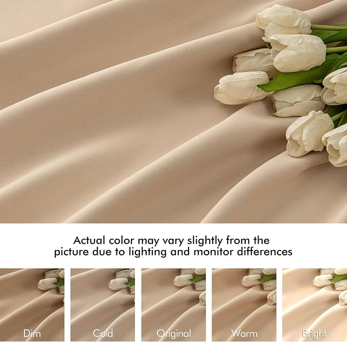 MIULEE Beige Back Tab Blackout Curtains 72 Inch Length 2 Panels Set for Living Room Bedroom Privacy, Rod Pocket/Pinch Pleat Thermal Insulated Room Darkening Pleated Light Blocking Drapes