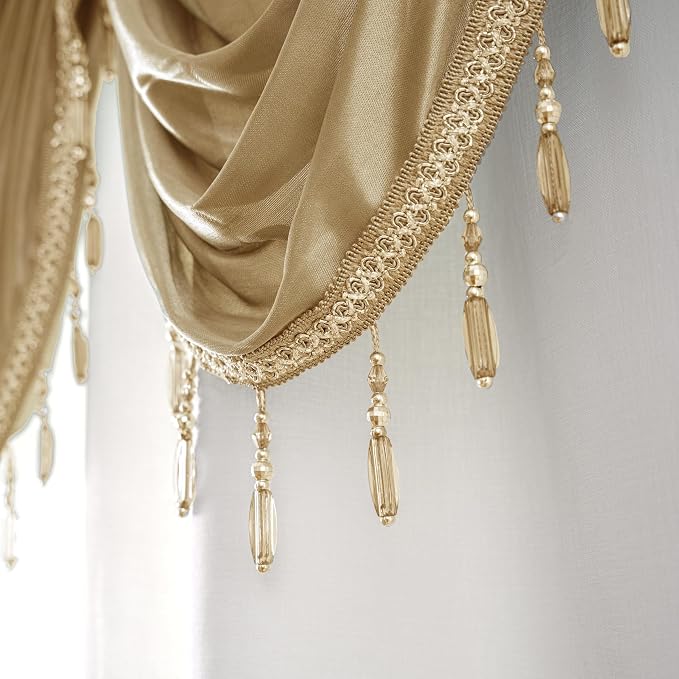 Petrichor Embroidered Sheer Curtain 2 Panels Set - Luxury Window Curtain Attached Valance with Satin Backing and 2 Tie Backs for Living Room,Dining Room, 54x63 inches, Taupe