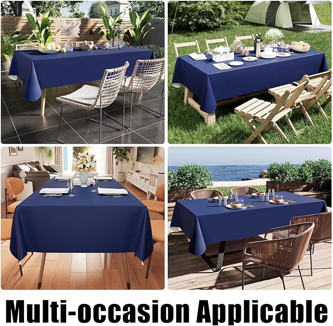 Smiry Rectangle Table Cloth 70x120 Inch, Waterproof Wipeable Vinyl Tablecloths Protector, Oil Spill Proof Plastic Table Cover for Dining, Picnic, Camping, Outdoor, Navy
