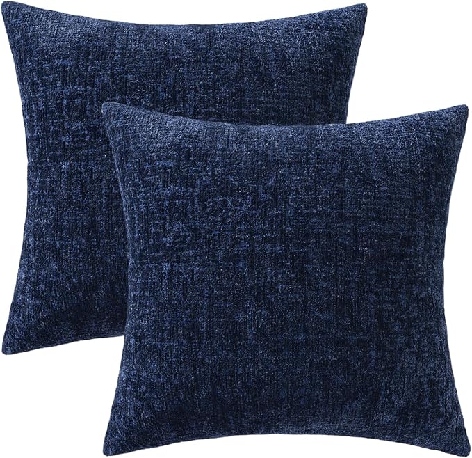 MIULEE Decorative Throw Pillow Covers 20x20 Pack of 2 Navy Blue Couch Pillow Covers Soft Cozy Textured Chenille Pillowcases for Home Decor Sofa Living Room Cushion Bedroom
