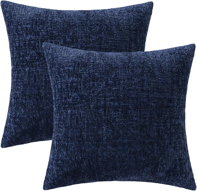 MIULEE Decorative Throw Pillow Covers 18x18 Pack of 2 Navy Blue Couch Pillow Covers Soft Cozy Textured Chenille Pillowcases for Home Decor Sofa Living Room Cushion Bedroom