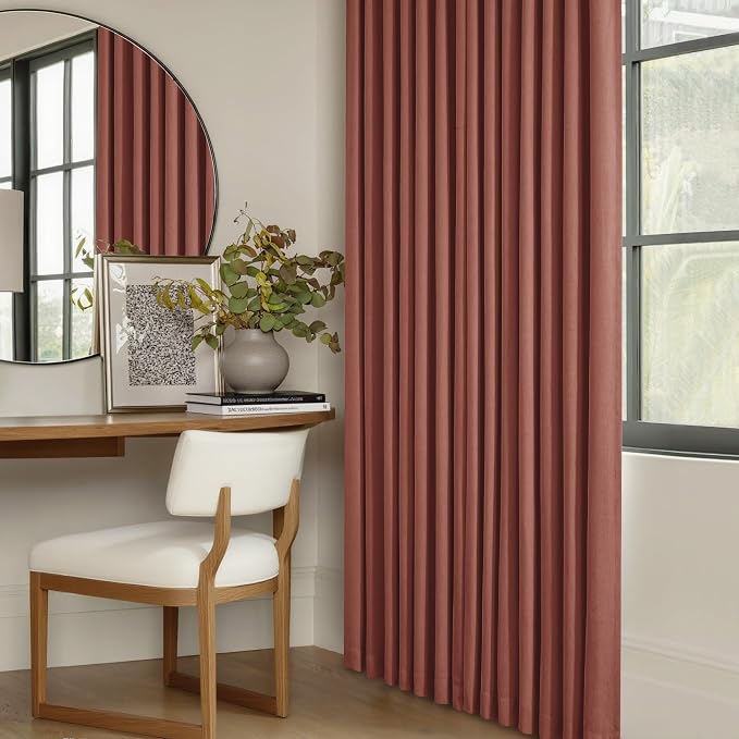Terracotta Black Out Curtains 63 Inch Long for Bedroom Pinch Pleated with Rings Hooks Back Tab Thermal Insulated Short Linen Blackout Drapes Farmhouse Living Room Darkening Kitchen Fall Curtains
