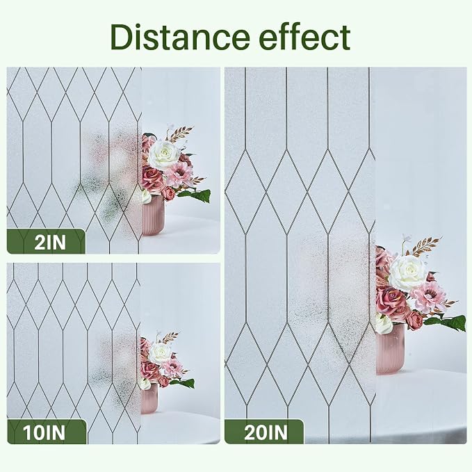 Windimiley Window Privacy Film Stained Glass Static Clings, Bathroom Frosted Leaded Decorative Window Stickers, UV Heat Blocking Opaque Removable for Home Door Coverings (23.6 x 394 in,Pure)