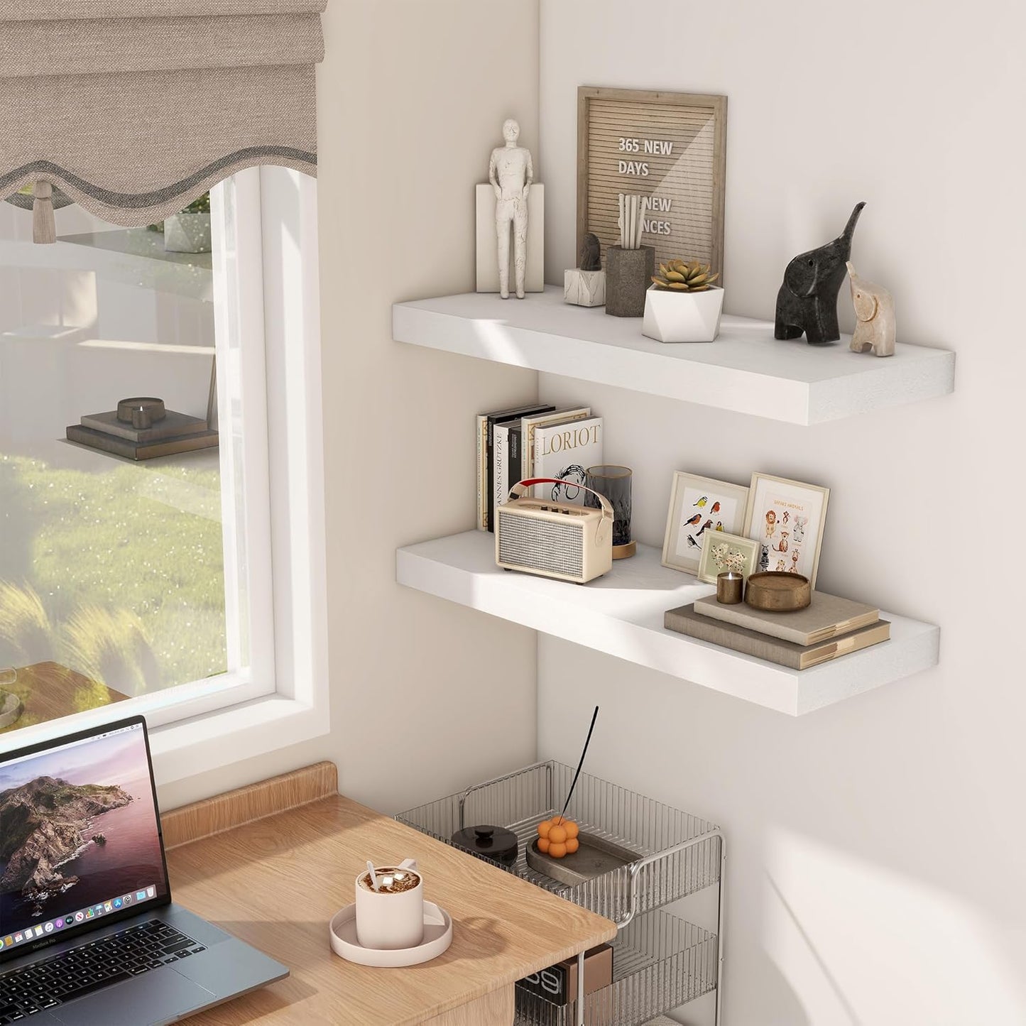 Fun Memories 30 Inch Floating Shelves White, 12 Inch Deep Floating Shelf for Books, 30 x 12 x 2 Deep & Thicked Wall Shelves for Bathroom, Living Room, Kitchen, Set of 1