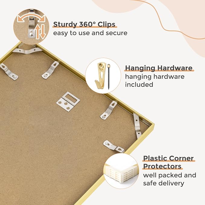 FLYJOE 22x28 Metal Picture Frame For Wall With Mat For 18x24, 22''x28'' Aluminum Photo Frames With Tempered Glass For Home Decor, Minimalist Modern Poster Frame Horizontally Vertically Set of 2, Gold