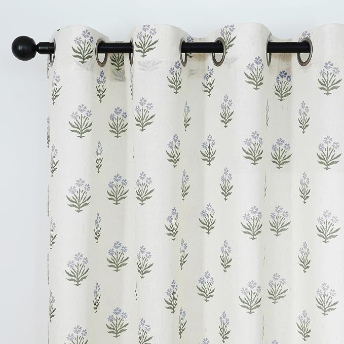 Lino Rosa 63 Inch Length Sheer Curtains for Living Room,Blue and Green Floral Window Curtain Drapes 63 Inches Long 2 Panels Set