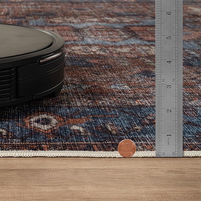 Bloom Rugs Washable 9' x 12' Rug - Terracotta/Blue Traditional Area Rug for Living Room, Bedroom, Dining Room, and Kitchen - Exact Size: 9' x 12'