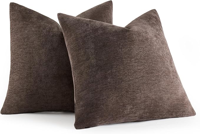 MIULEE Pack of 2 Dark Brown Decorative Pillow Covers 18x18 Inch | Soft Chenille Couch Throw Pillows Farmhouse Cushion Covers for Home Decor Sofa Bedroom Living Room