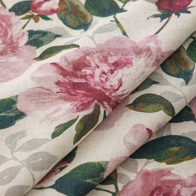 ALIGOGO Floral 90 inch Curtains for Living Room - French Country Pink Linen Curtains 90 Inches Long Farmhouse Light Filtering Grommet Cottagecore Privacy Drapes, 50 x 90 Inch, 2 Panels, Pink