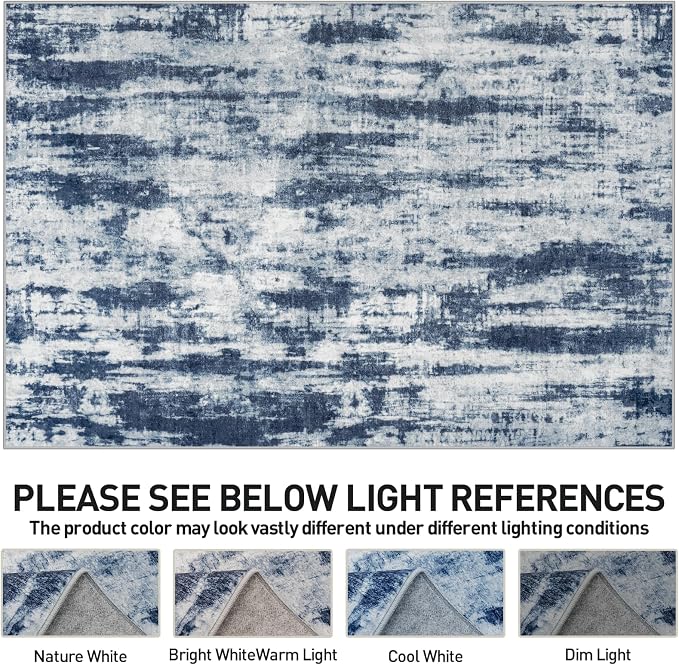 5x7 Area Rugs Washable Rug: Modern Abstract Living Room Rug Soft Anti-Skid Thin Carpet Indoor Floor Non-Shedding Carpets for Bedroom Dining Room Farmhouse Nursery Home Office Blue Grey