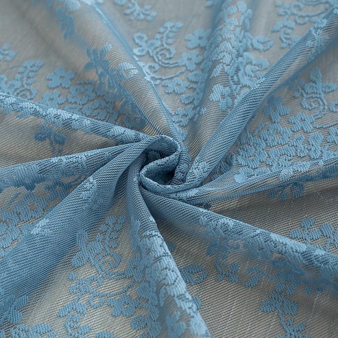 YJ YANJUN Vintage Lace Curtains 102 Inches Long-Victorian Floral Pattern Dusty Blue Boho Floor to Ceiling Sheer Curtain Panels Light-Filtering Rustic Farmhouse Neutral Decor 2 Panels 52W x 102L