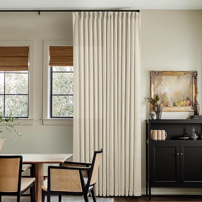 Extra Wide Pinch Pleat Curtains96 Inch Long 100 Inch Wide Beige Linen for Living Room Light Filtering Semi Sheer Pleated Curtains for Patio Glass Sliding Door Bedroom Large Window 100x96 1 Panel