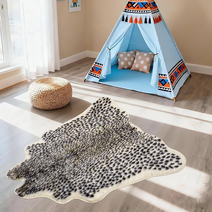 Leopard Print Rug, Faux Cowhide Cheetah Skin Rug Animal Printed Area Rug Carpet for Home Office, Livingroom, Bedroom