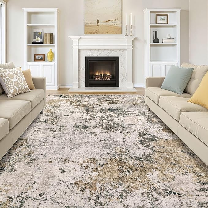Area Rugs 8x10 Living Room: Washable Large Abstract Modern Neutral Soft Rug Stain Resistant Non-Slip Backing Carpet for Bedroom Dining Room Indoor Nursery Dorm Home Office Decor - Dark Brown
