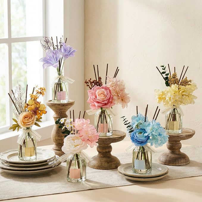 COCORRÍNA Reed Diffuser - Mint & Eucalyptus 8.5 Fl.oz Flower Reed Diffuser with Sticks, Bedroom Bathroom Shelf Decor (Floral Basket Collection)