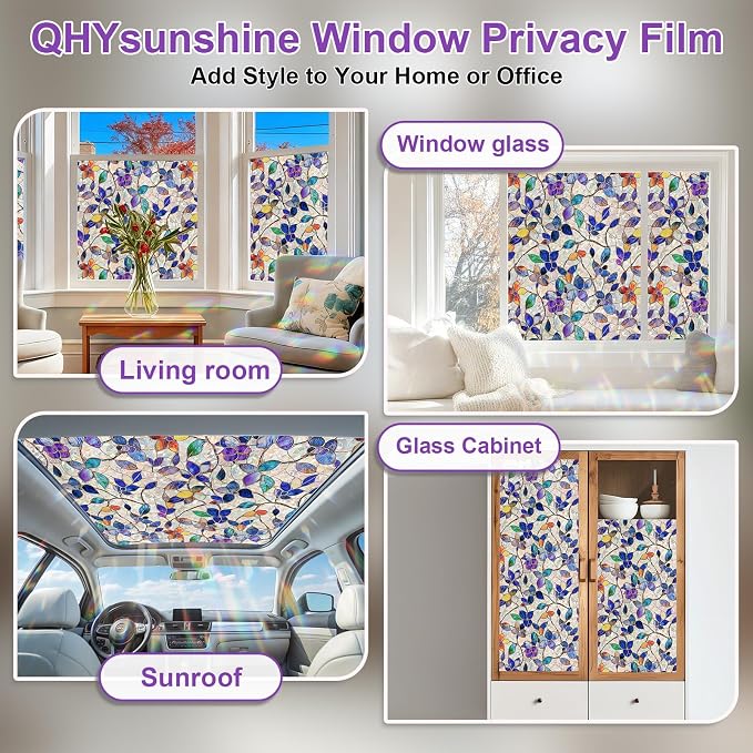 Stained Glass Window Privacy Film Decorative Rainbow Static Clings – Ideal for Home & Office, Adhesive-Free, Removable, UV-Blocking (Purple Rainbow, 23.6 X 78.7 in)