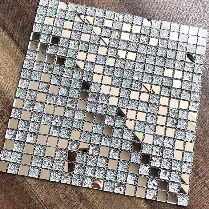 Diflart Peel and Stick Mirror Glass Mosaic Tile Crystal Square Frosted Backsplash for Kitchen Bathroom Wall Pack of 6 Sheets