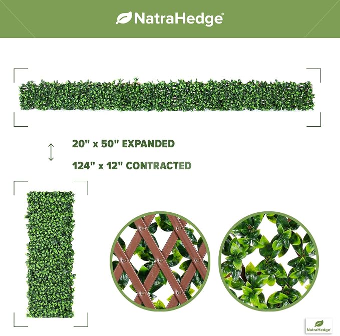 NatraHedge 20''X50'' Artificial Privacy Grass Wall Decor, Ficus Leaf, Faux | Trellis, Expandable lattice Panels for Indoor, Outdoor, Garden And Balcony Greenery Wall Fence Screen | UV Resistant