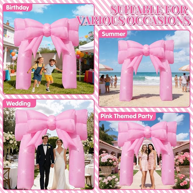 9FT Pink Bow Inflatable Arch Outdoor Decorations Giant Blow-up Bow Arch Built-in 5 LED Lights for Pink Birthday Party Decor Wedding Coquette Bachelorette Bridal Party Supplies Yard Garden Lawn