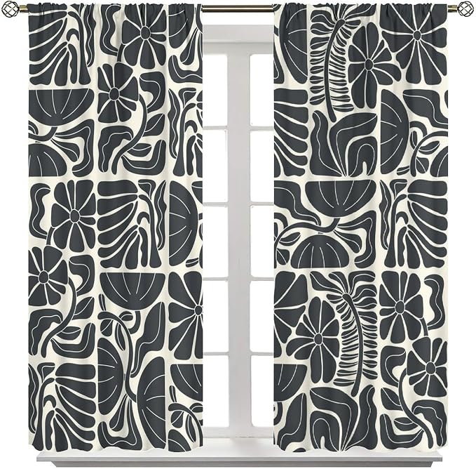 JESTRONRY Mid Century Boho Curtains, Modern Abstract Abstract Geometric Floral Pattern Print Blackout Window Door Curtains for Bedroom Living Room Home Decor 84x84in