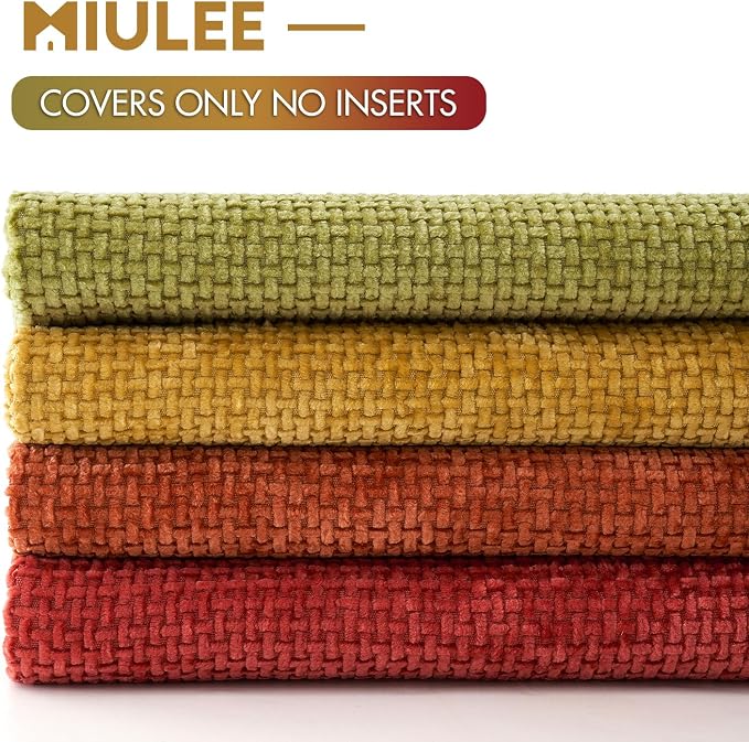 MIULEE Pack of 4 Burnt Orange Couch Throw Pillow Covers 18x18 Inch Yellow Green Soft Decorative Chenille Pillows Farmhouse Accent Cushions for Boho Fall Home Decor Sofa Bedroom Living Room