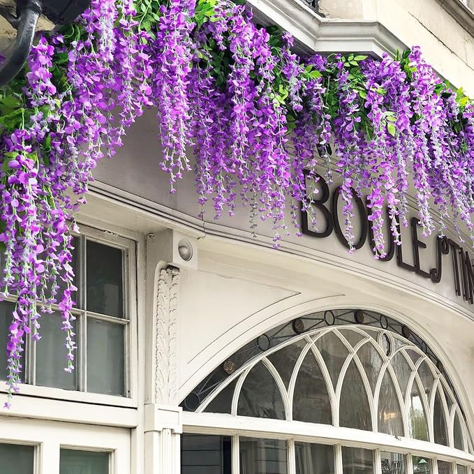 Alotiki 150 Pack Wisteria Hanging Flowers,Fake Hanging Flowers,Wisteria Artificiales Garland for Home Wedding Arch Floral Party Garden Ceremony Outdoor Decor,3.6 Feet Long(150,Purple)