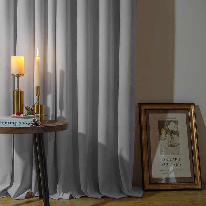 YoungsTex 90 Inch Length Curtains for Bedroom 2 Panels Set, Extra Long Velvet Blackout Drapes Room Darkening with Grommet Privacy for Living Room, Light Grey, 52 X 90 Inch