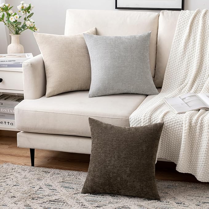 MIULEE Pack of 2 Light Grey Decorative Pillow Covers 18x18 Inch | Soft Chenille Couch Throw Pillows Farmhouse Cushion Covers for Home Decor Sofa Bedroom Living Room