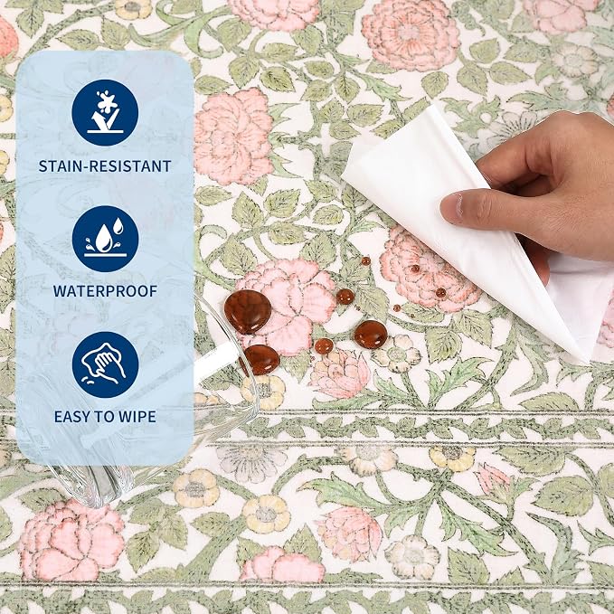 GarveeHome Pink and Green Vintage Floral 2x6 Runner Rug Washable Kitchen Rugs Non Slip Boho Long Rug for Hallways Bedroom Entryway Bathroom Mat with Rubber Back Beige