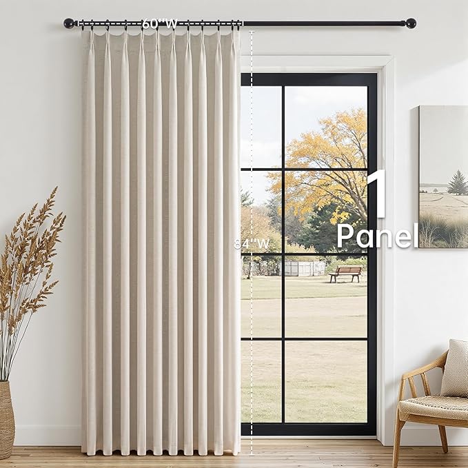 100% Blackout Curtains for Bedroom 84 Inches Long,Textured Beige Pinch Pleated Linen Black Out Advanced Curtains 1 Panels Set,Thermal Insulated Farmhouse Curtains for Living Room Track System