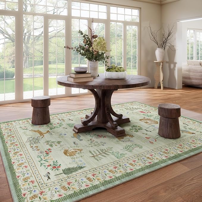 8x10 Area Rugs for Living Room: Washable Bedroom Rug Vintage Rugs Stain Resistant Non Slip Low Pile Soft Lightweight Carpet for Kitchen Dining Room Farmhouse Entryway Nursery Kids Room Playroom