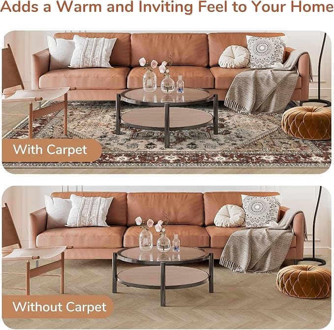 OPPODREAM Soft Round Rug 4ft, Play Room Rug, Washable Circle Rug 4ft with Non Slip Backing, Small Low-Pile Area Rugs 4 ft, Faux Cashmere Throw Carpet, Brown