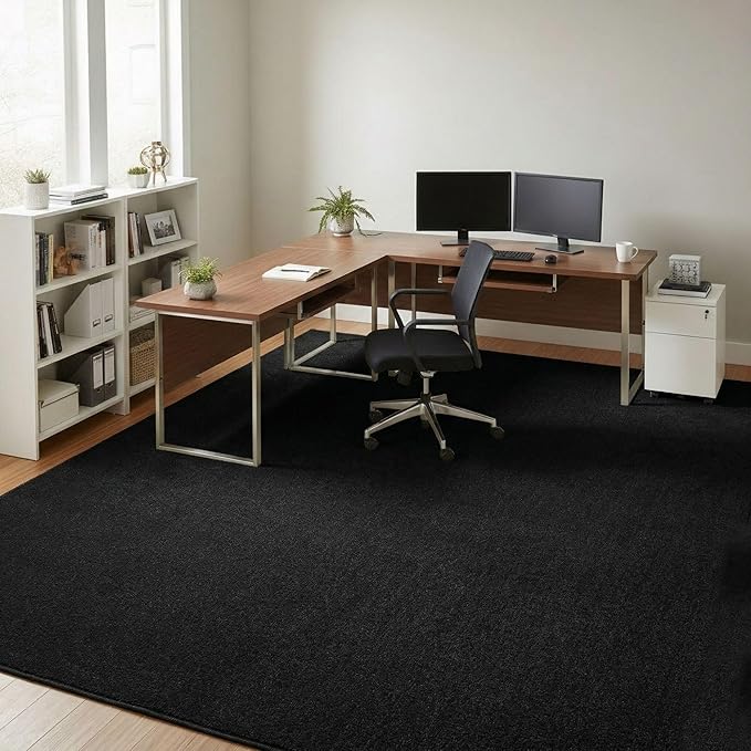 Ottomanson 6'6" x 18' Oversized Area Rug – Non Slip Low Pile Carpet for Living Room, Dining Room & Large Rooms, Solid Black