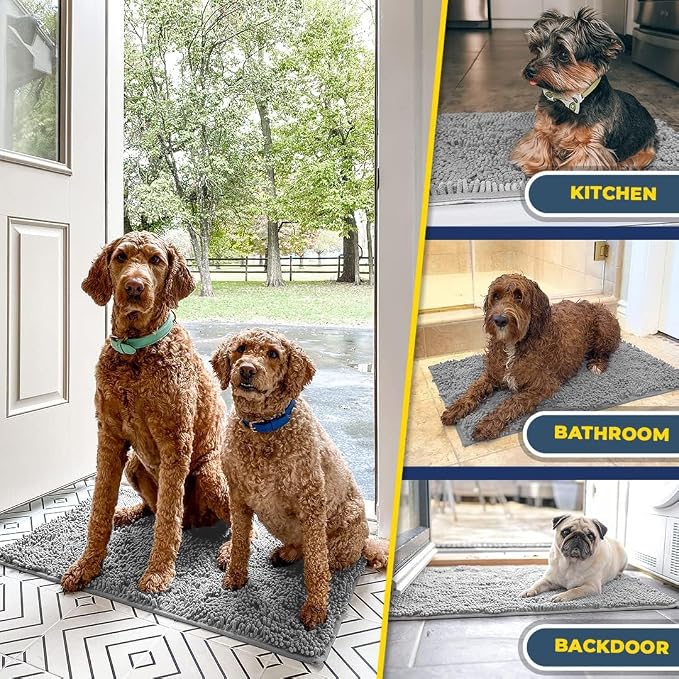 Muddy Mat® | Super Water Absorbent Door Mat Indoor, Microfiber Quick Dry Chenille Entryway Rug, Slip Resistant Front Door Mat, Indoor Mats for Entryway, Machine Washable Pet Rug, Light Grey 20" x 48"