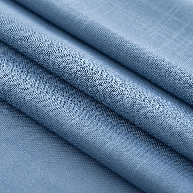 Denim Blue Curtains for Living Room Back Tab Modern Farmhouse Semi Sheer Blue Curtains 45 inches Long 2 Panels Set Muted Neutral Window Curtain for Dining Room Bedroom 52x45