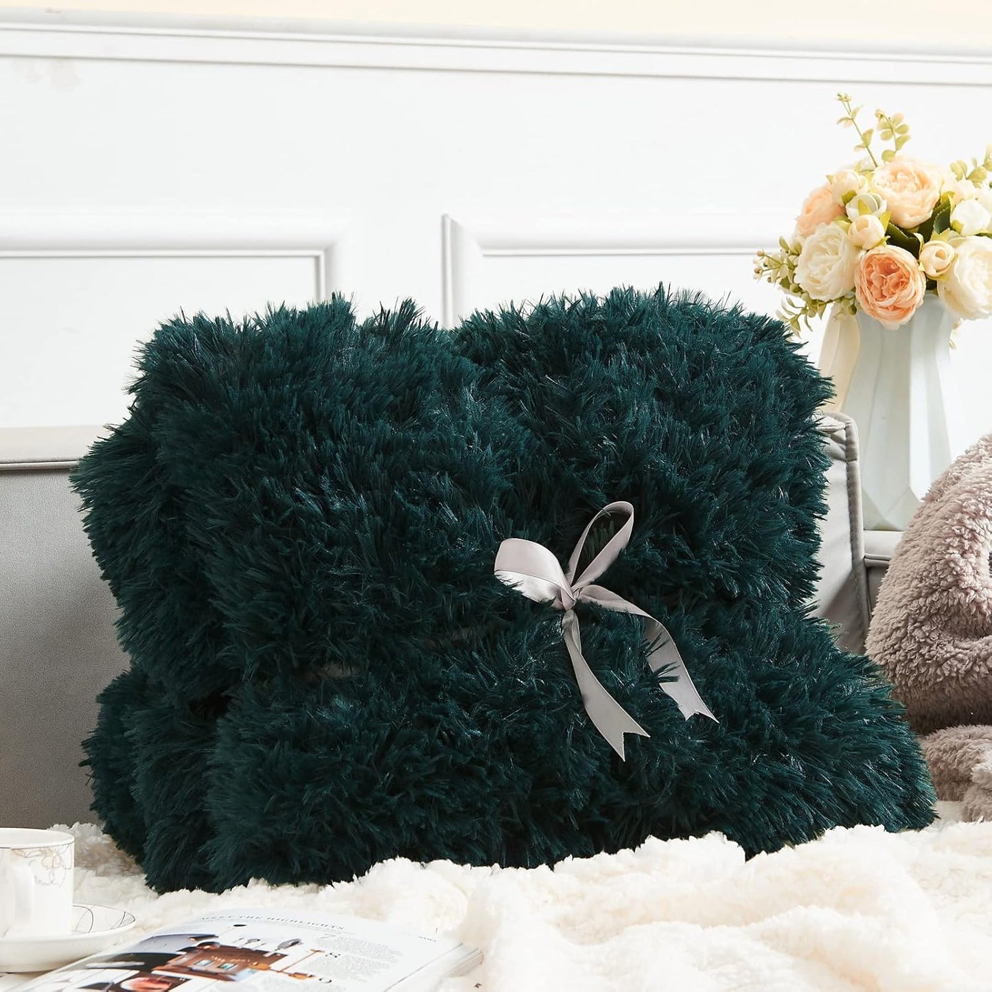 GONAAP Fuzzy Faux Fur Throw Blanket Queen Size Dark Teal Super Soft Cozy Plush Fuzzy Shaggy Blanket for Couch Sofa Bed (Dark Teal, Queen(90"x90"))