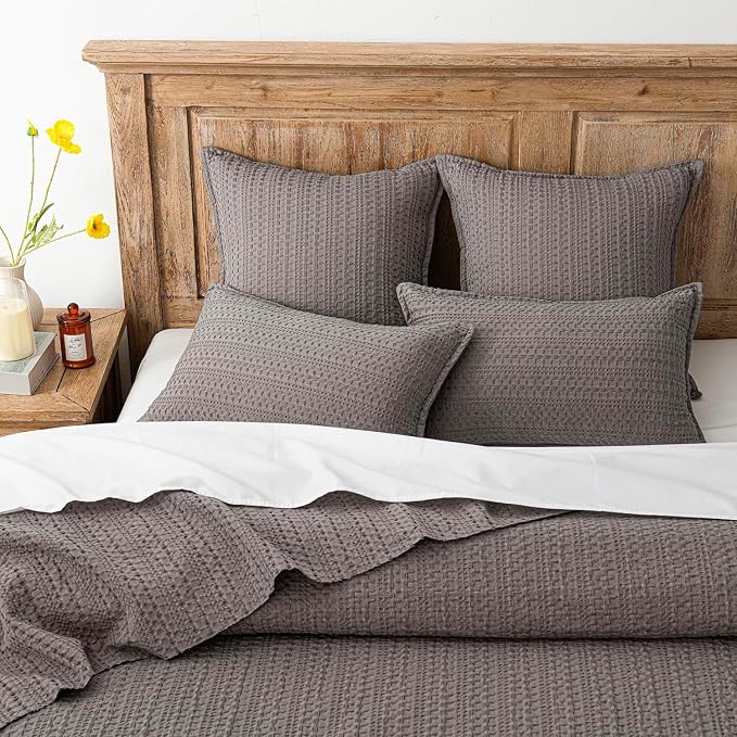 Foindtower Set of 2 Decorative Cotton Waffle Weave Lumbar Throw Pillow Covers Euro Shams Cushion Covers Accent European Pillowcase for Bed Couch Bedroom Living Room Home Decor 12×20 Inch Taupe Gray