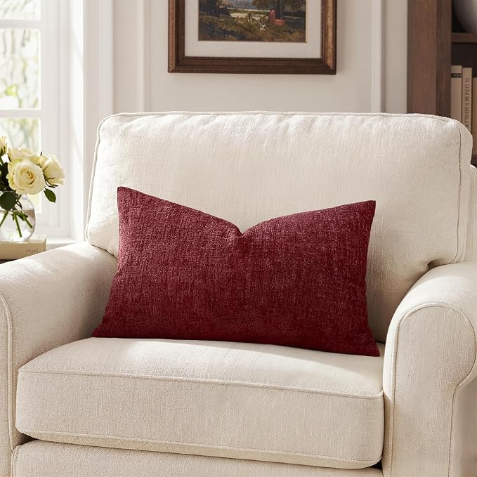 MIULEE Decorative Throw Pillow Covers 12x20 Pack of 2 Burgundy Couch Pillow Covers Soft Cozy Textured Chenille Pillowcases for Home Decor Sofa Living Room Cushion Bedroom