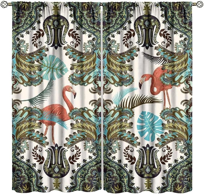 Bohemian Tropical Curtains, Natural Forest Botanical Boho Style, Bedroom Living Room Kitchen Blackout Rod Pocket Curtains42X45 Inch