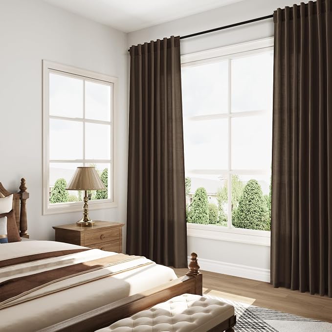 Chocolate Curtains 63 Inches Long 2 Panel Sets for Living Room Bedroom, Light Filtering Linen Drapes for Kitchen Windows Rod Pocket or Back Tab Curtain,Semi Sheer 52x63