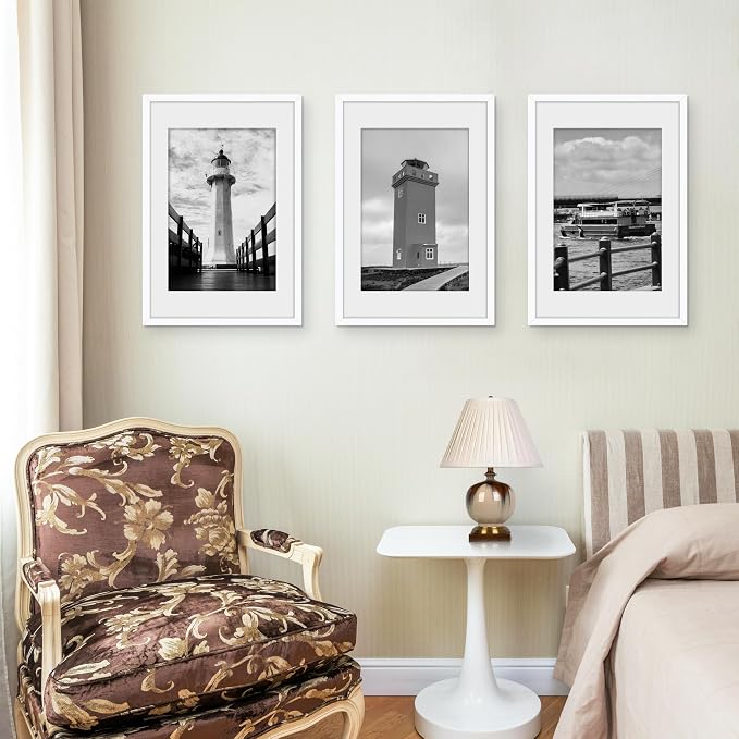 Picrit 16x24 Picture Frame 3 Pack, White Poster Frame, Display Poster 12 x 18 with Mat or 16 x 24 Without Mat for Horizontal or Vertical Wall Mounting
