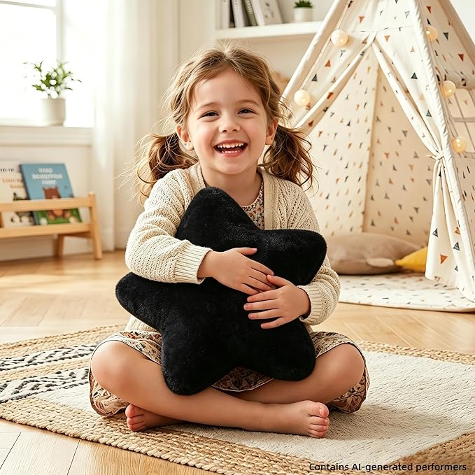 Star Shaped Pillow 15.4" Soft Black Decorative Throw Pillows for Bed Couch | Soft Plush Back Cushions, Cuddling Pillows, Aesthetic Room Decor for Bedroom Living Room, Gift for Kids Boys Girls Teens